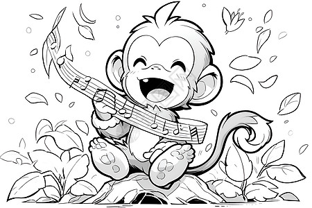 欢乐猴玩吉他图片