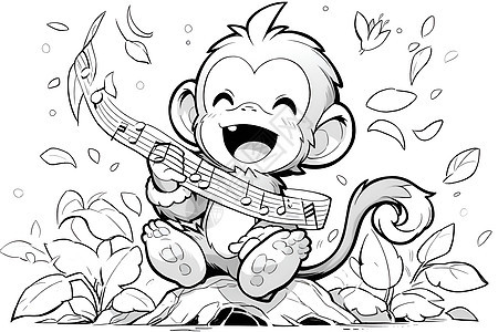 欢乐猴玩吉他图片