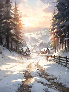 冬日小屋的美景背景图片