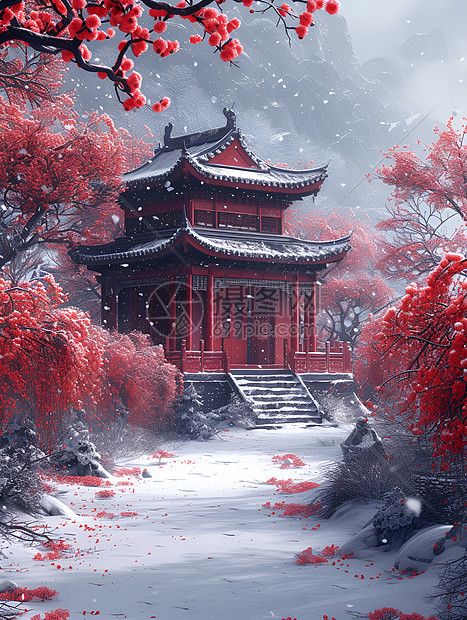 寒雪中的红楼图片