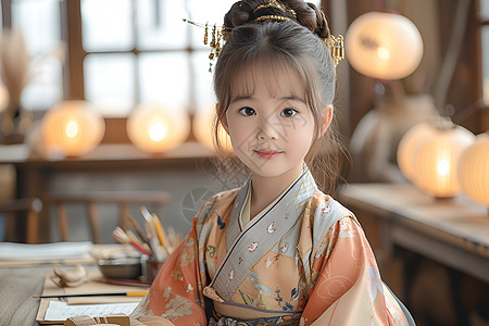春节服装身穿古装服装的小女孩背景