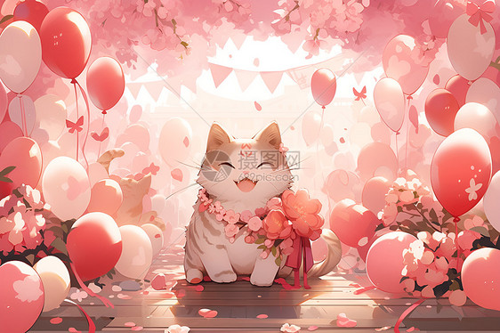 幸运猫与樱花图片
