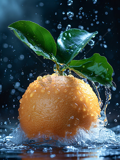 水中飞溅橙子图片