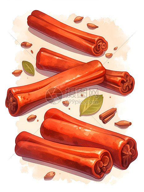 醇香的肉桂食材插画图片