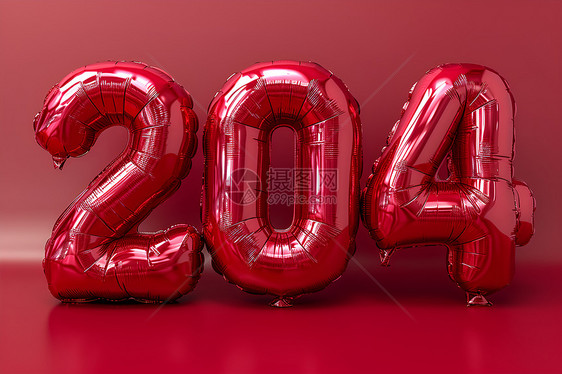 鲜红气球拼成的2024数字图片
