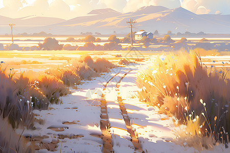 雪地山景下的农场图片
