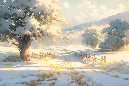 冬日飘雪的农场图片