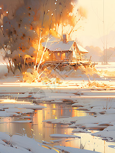 冬季户外的小屋背景图片