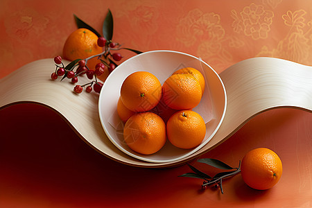 桌上的橘子和装饰图片