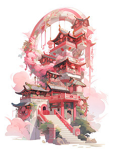 中式建筑插画背景图片