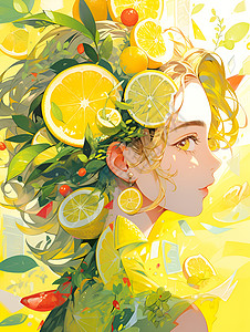 少女的柠檬装饰图片