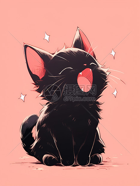 黑猫与粉色背景图片