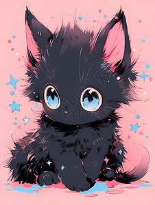 粉色背景上的黑色插画猫咪图片