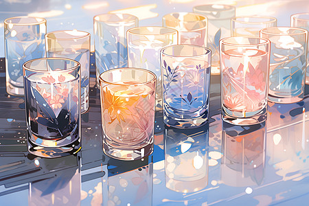 美丽玻璃杯冰块琉璃壁高清图片