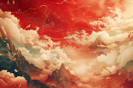 红色的云雾山脉图片