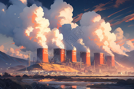 污染的巨大工业烟囱图片