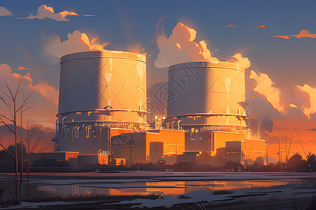 日落下的工业建筑背景图片