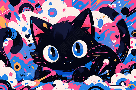 绘画的黑色小猫咪图片
