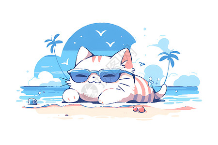 海滩上一只猫图片
