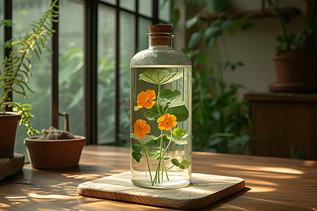 水瓶上的花朵图片