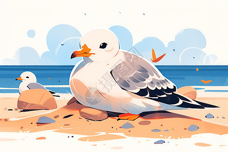 海鸥沐浴阳光沙滩背景图片