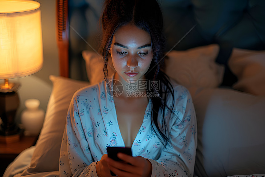 夜晚中一个穿着睡衣的女人图片