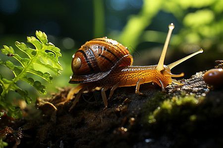 阳光下爬行的蜗牛背景图片