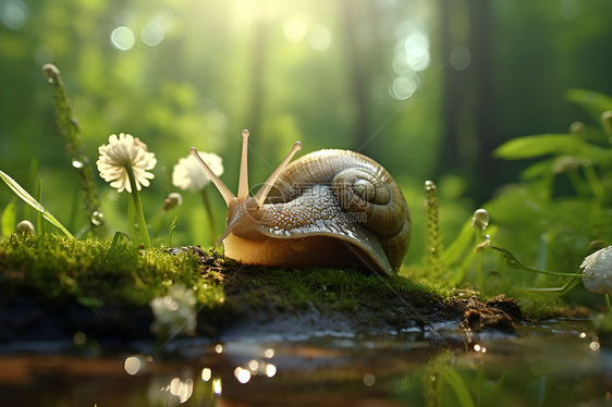 阳光下一只蜗牛图片