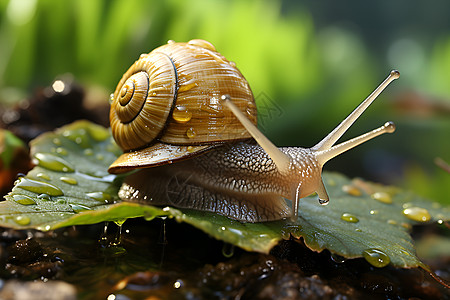 雨中的小蜗牛图片