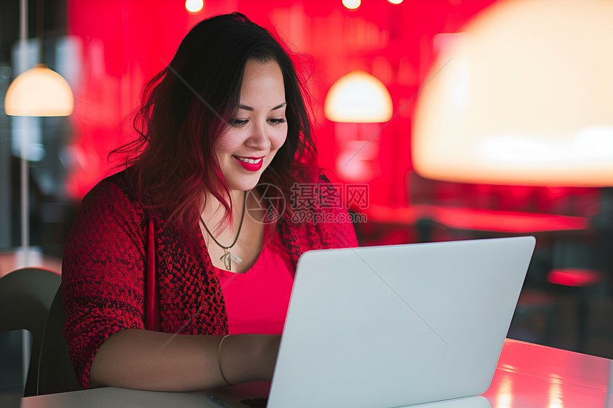 女性正在使用笔记本电脑图片