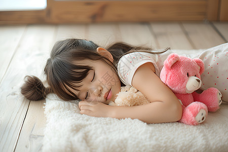 抱着玩偶睡觉的女孩图片