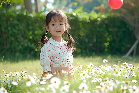 小女孩在草地上图片