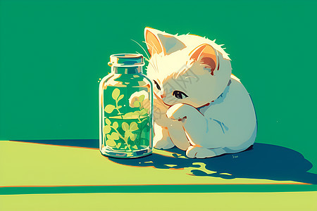可爱的白猫与瓶子背景图片