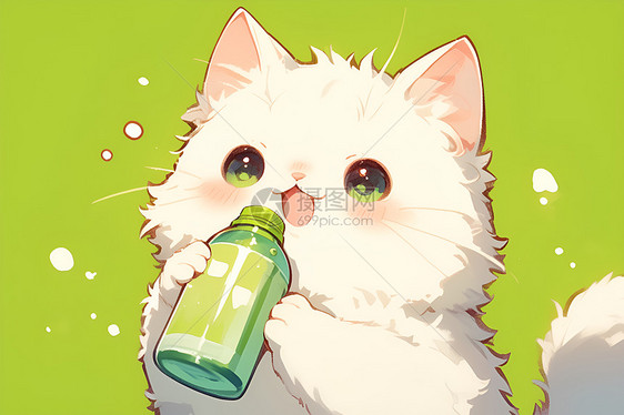 拿着绿色瓶子的猫咪图片