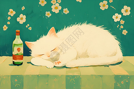 优雅休憩白猫与花瓶图片