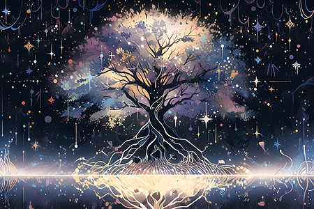 奇幻的树木宇宙能量高清图片
