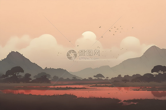 山清水秀插画图片