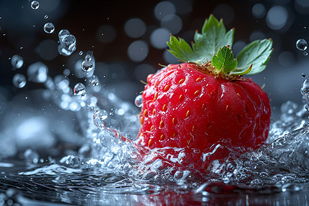 水花中的草莓背景图片