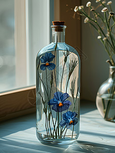 玻璃瓶中的艺术花朵背景图片