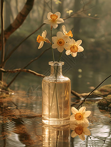 水晶瓶上的小黄花图片