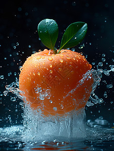 水滴中的橙子图片
