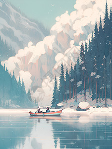 冬日湖畔孤舟图片