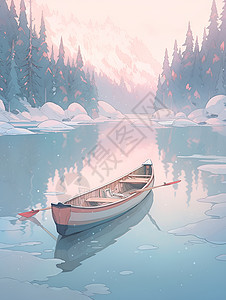 冬日宁静的小船图片