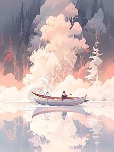 湖边静谧的独木舟图片