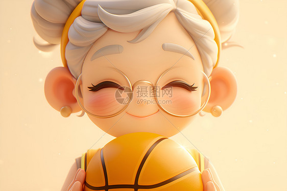 抱着篮球的奶奶图片