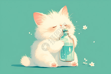白猫拿着瓶子图片