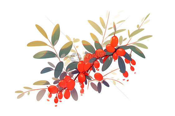 枝上红浆果插画图片