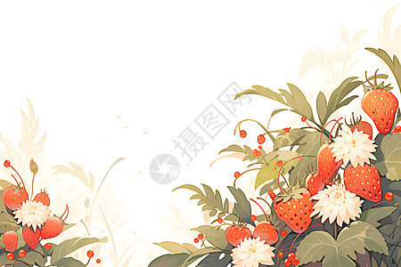 草莓插图草莓花卉植物高清图片