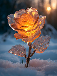 雪中的冰雕玫瑰图片