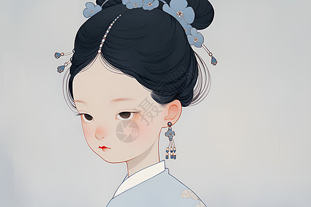 清代的少女插画图片